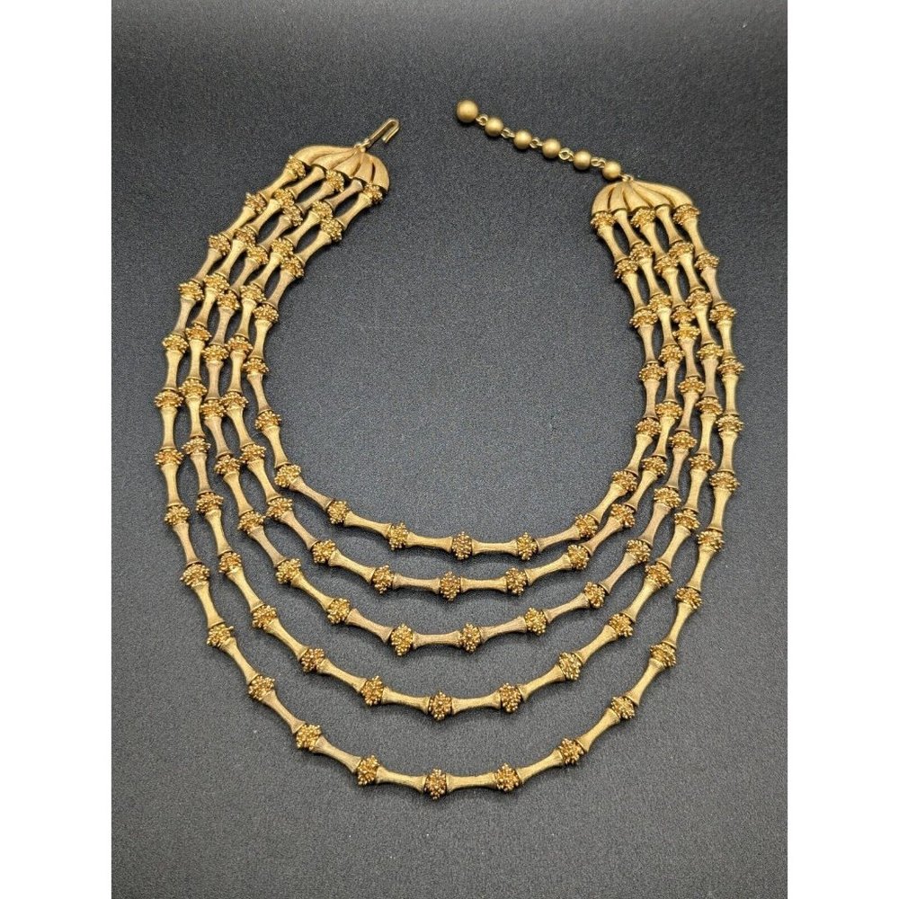 Vintage Trifari Electra Collection 5 Strand Gold Tone Layered Bead Necklace Rare